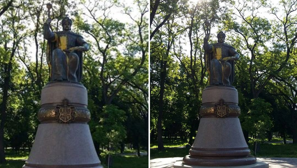В Полтаве неизвестные вандалы облили краской памятник украинскому гетману Мазепе (фото, видео)