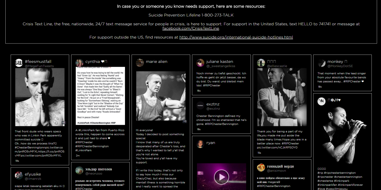 Linkin Park посвятила страницу на сайте группы покойному вокалисту