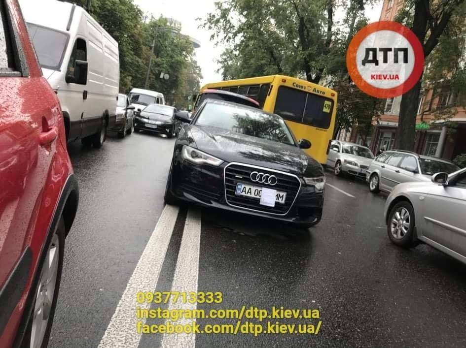 Водитель автомобиля на еврономерах приехал на митинг в Киеве и совершил ДТП (фото)