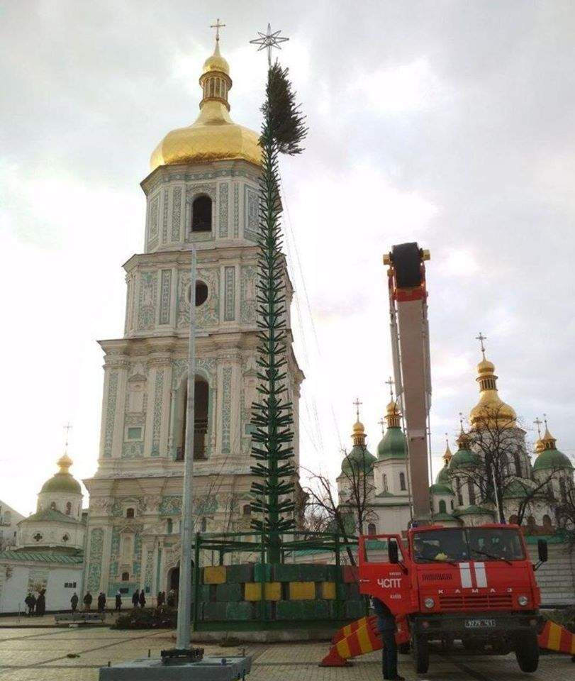 В центре Киева начали устанавливать главную елку Украины (ФОТО)