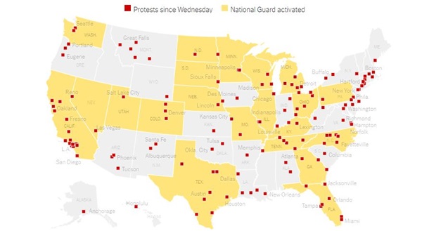 В США массовые протесты охватили уже почти полторы сотни городов